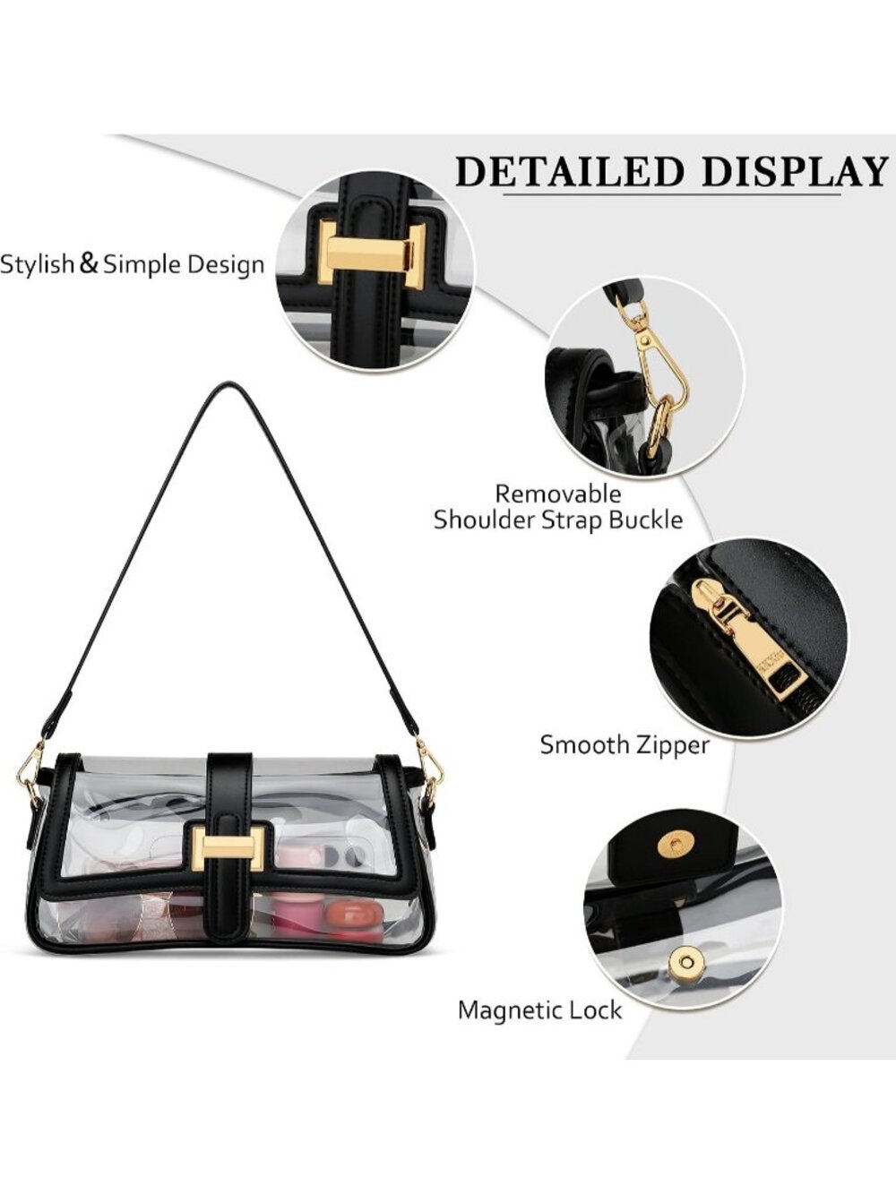 Women's Black White Small Hobo Vegan Leather Mini Retro Clutch Crossbody Bag - Picture 3 of 6